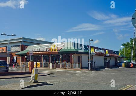 McDonald`s outlet and drive through on Queen street shopping park in Boston Lincolnshire Stock Photo